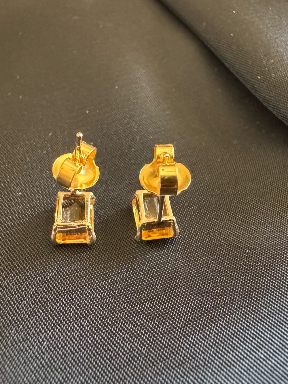 Vintage Estate 14k Emerald Cut Citrine Stud
Earrings - Warm Yellow Gold Tone - Picture 7 of 9